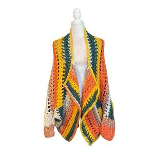 Crochet Handmade Waterfall Open Halloween Candy Corn Cardigan